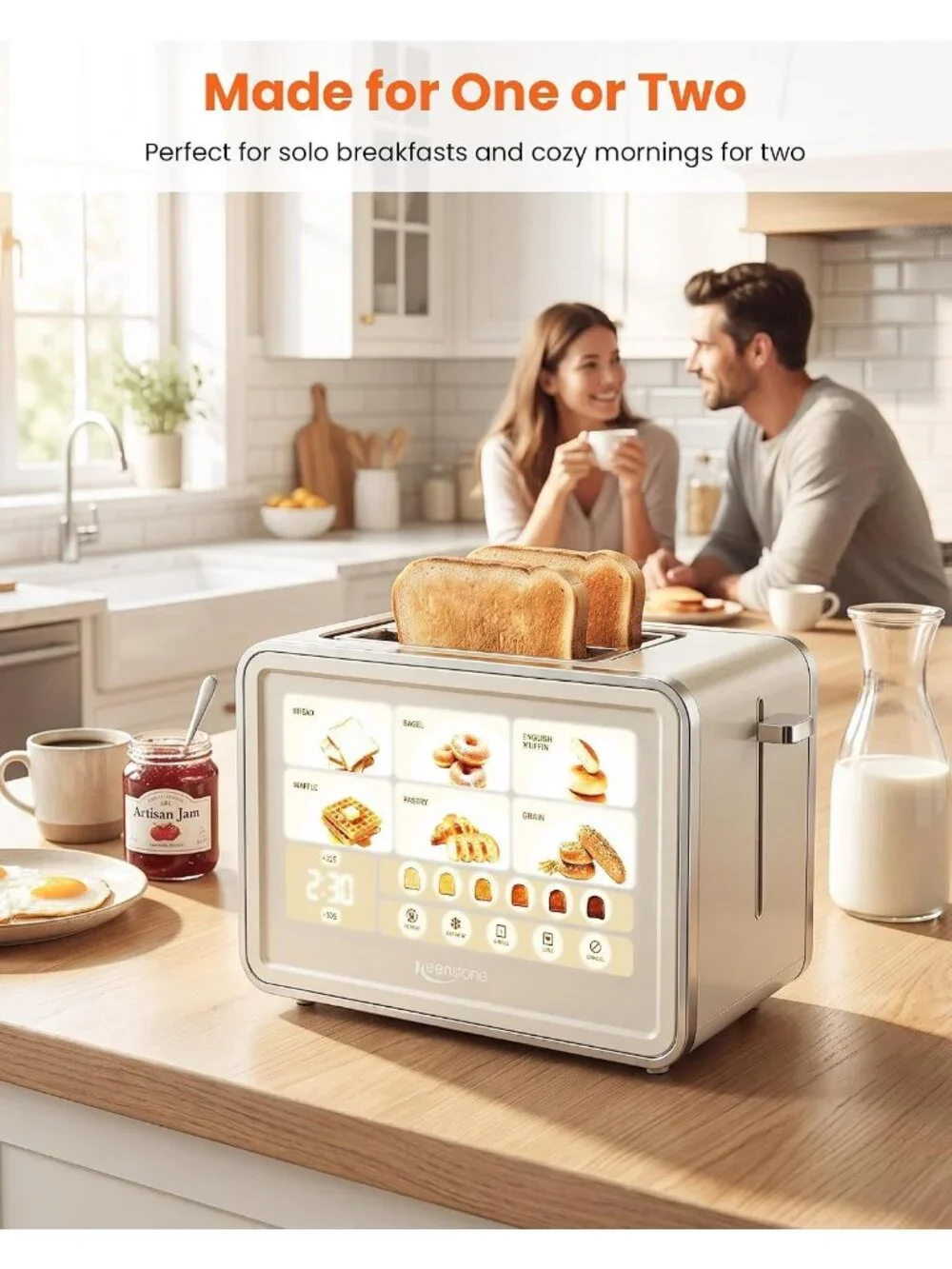 2 Slice Cream Smart Touch Screen Large Glass Touch Display Defrost Toaster